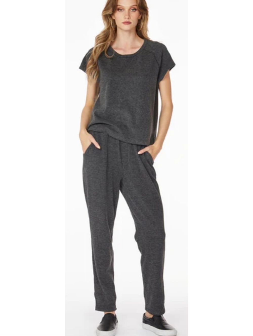 Bobi Cozy Knit Trouser Sweat Pants Charcoal Gray Medium